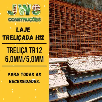 Laje treliçada H12 com vigota TR12645 utilizada em residências e pequenas edificações