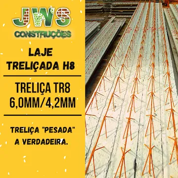 Laje treliçada H8 com vigota TR08644 utilizada em obras residenciais leves