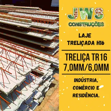 Laje treliçada H16 com vigota TR16745 indicada para vãos maiores e cargas estruturais elevadas